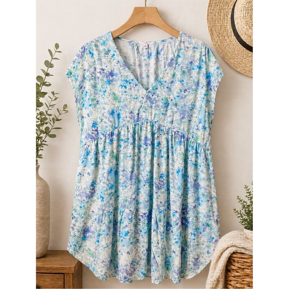 Time‎ and Tru Women’s Floral Dress Blue Green Size L 12-14